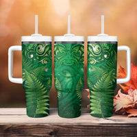 Matariki New Zealand Maori Silver Fern Tumbler With Handle Galaxy Green Sky Style LT03 - Polynesian Pride