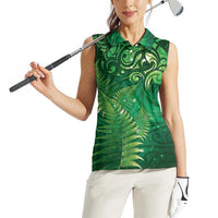 Matariki New Zealand Maori Silver Fern Women Sleeveless Polo Shirt Galaxy Green Sky Style LT03 - Polynesian Pride