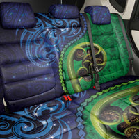 New Zealand Matariki Fern Frond Koru Back Car Seat Cover with Galaxy Blue Sky and Green Paua Shell Art LT03 - Polynesian Pride
