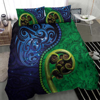 New Zealand Matariki Fern Frond Koru Bedding Set with Galaxy Blue Sky and Green Paua Shell Art LT03 - Polynesian Pride