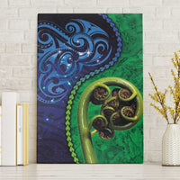 New Zealand Matariki Fern Frond Koru Canvas Wall Art with Galaxy Blue Sky and Green Paua Shell Art LT03 Without Frame Blue - Polynesian Pride