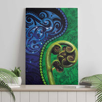 New Zealand Matariki Fern Frond Koru Canvas Wall Art with Galaxy Blue Sky and Green Paua Shell Art LT03 - Polynesian Pride