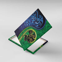 New Zealand Matariki Fern Frond Koru Canvas Wall Art with Galaxy Blue Sky and Green Paua Shell Art LT03 With Frame Blue - Polynesian Pride
