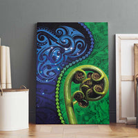 New Zealand Matariki Fern Frond Koru Canvas Wall Art with Galaxy Blue Sky and Green Paua Shell Art LT03 - Polynesian Pride