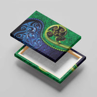 New Zealand Matariki Fern Frond Koru Canvas Wall Art with Galaxy Blue Sky and Green Paua Shell Art LT03 - Polynesian Pride