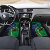 New Zealand Matariki Fern Frond Koru Car Mats with Galaxy Blue Sky and Green Paua Shell Art LT03 Set 2pcs - Front Blue - Polynesian Pride