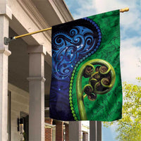 New Zealand Matariki Fern Frond Koru Garden Flag with Galaxy Blue Sky and Green Paua Shell Art LT03 House Flag Blue - Polynesian Pride