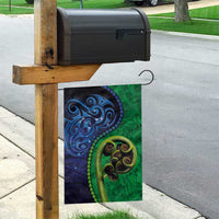 New Zealand Matariki Fern Frond Koru Garden Flag with Galaxy Blue Sky and Green Paua Shell Art LT03 - Polynesian Pride