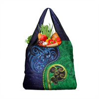 New Zealand Matariki Fern Frond Koru Grocery Bag with Galaxy Blue Sky and Green Paua Shell Art LT03 1-pack One Size Blue - Polynesian Pride