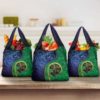New Zealand Matariki Fern Frond Koru Grocery Bag with Galaxy Blue Sky and Green Paua Shell Art LT03 3-pack One Size Blue - Polynesian Pride