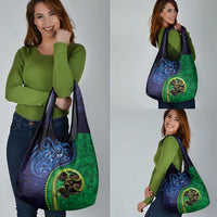 New Zealand Matariki Fern Frond Koru Grocery Bag with Galaxy Blue Sky and Green Paua Shell Art LT03 - Polynesian Pride