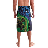New Zealand Matariki Fern Frond Koru Lavalava with Galaxy Blue Sky and Green Paua Shell Art LT03 - Polynesian Pride