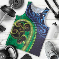New Zealand Matariki Fern Frond Koru Men Tank Top with Galaxy Blue Sky and Green Paua Shell Art LT03 - Polynesian Pride