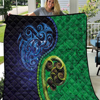 New Zealand Matariki Fern Frond Koru Quilt with Galaxy Blue Sky and Green Paua Shell Art LT03 Blue - Polynesian Pride