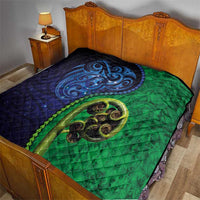 New Zealand Matariki Fern Frond Koru Quilt with Galaxy Blue Sky and Green Paua Shell Art LT03 - Polynesian Pride