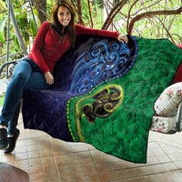 New Zealand Matariki Fern Frond Koru Quilt with Galaxy Blue Sky and Green Paua Shell Art LT03 - Polynesian Pride