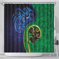New Zealand Matariki Fern Frond Koru Shower Curtain with Galaxy Blue Sky and Green Paua Shell Art LT03 - Polynesian Pride