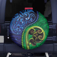 New Zealand Matariki Fern Frond Koru Spare Tire Cover with Galaxy Blue Sky and Green Paua Shell Art LT03 No hole Blue - Polynesian Pride