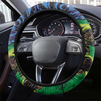 New Zealand Matariki Fern Frond Koru Steering Wheel Cover with Galaxy Blue Sky and Green Paua Shell Art LT03 - Polynesian Pride
