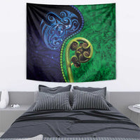 New Zealand Matariki Fern Frond Koru Tapestry with Galaxy Blue Sky and Green Paua Shell Art LT03 - Polynesian Pride