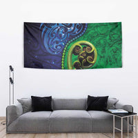 New Zealand Matariki Fern Frond Koru Tapestry with Galaxy Blue Sky and Green Paua Shell Art LT03 - Polynesian Pride