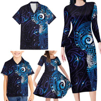 Matariki New Zealand Maori Koru Art Tattoo Family Matching Long Sleeve Bodycon Dress and Hawaiian Shirt New Year Galaxy Blue Sky Style LT03 - Polynesian Pride
