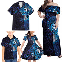 Matariki New Zealand Maori Koru Art Tattoo Family Matching Off Shoulder Maxi Dress and Hawaiian Shirt New Year Galaxy Blue Sky Style LT03 - Polynesian Pride