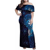 Matariki New Zealand Maori Koru Art Tattoo Family Matching Off Shoulder Maxi Dress and Hawaiian Shirt New Year Galaxy Blue Sky Style LT03 Mom's Dress Blue - Polynesian Pride