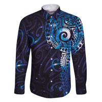 Matariki New Zealand Maori Koru Art Tattoo Family Matching Tank Maxi Dress and Hawaiian Shirt New Year Galaxy Blue Sky Style LT03 Dad's Shirt - Long Sleeve Blue - Polynesian Pride