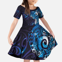Matariki New Zealand Maori Koru Art Tattoo Kid Short Sleeve Dress New Year Galaxy Blue Sky Style LT03 KID Blue - Polynesian Pride