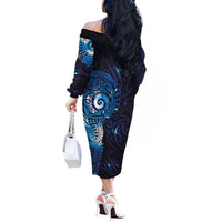 Matariki New Zealand Maori Koru Art Tattoo Off The Shoulder Long Sleeve Dress New Year Galaxy Blue Sky Style LT03 - Polynesian Pride
