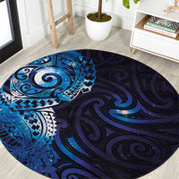 Matariki New Zealand Maori Koru Art Tattoo Round Carpet New Year Galaxy Blue Sky Style LT03 Blue - Polynesian Pride