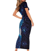 Matariki New Zealand Maori Koru Art Tattoo Short Sleeve Bodycon Dress New Year Galaxy Blue Sky Style LT03 - Polynesian Pride