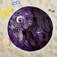 Matariki New Zealand Maori Koru Art Tattoo Beach Blanket New Year Galaxy Purple Sky Style LT03 One Size 150cm Purple - Polynesian Pride