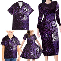 Matariki New Zealand Maori Koru Art Tattoo Family Matching Long Sleeve Bodycon Dress and Hawaiian Shirt New Year Galaxy Purple Sky Style LT03 - Polynesian Pride