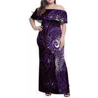 Matariki New Zealand Maori Koru Art Tattoo Family Matching Off Shoulder Maxi Dress and Hawaiian Shirt New Year Galaxy Purple Sky Style LT03 Mom's Dress Purple - Polynesian Pride