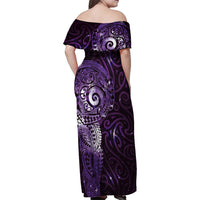 Matariki New Zealand Maori Koru Art Tattoo Family Matching Off Shoulder Maxi Dress and Hawaiian Shirt New Year Galaxy Purple Sky Style LT03 - Polynesian Pride