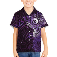 Matariki New Zealand Maori Koru Art Tattoo Family Matching Off Shoulder Short Dress and Hawaiian Shirt New Year Galaxy Purple Sky Style LT03 Son's Shirt Purple - Polynesian Pride