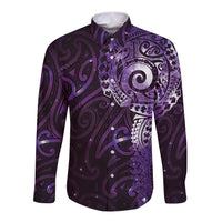 Matariki New Zealand Maori Koru Art Tattoo Long Sleeve Button Shirt New Year Galaxy Purple Sky Style LT03 Unisex Purple - Polynesian Pride