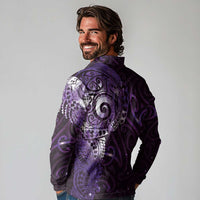 Matariki New Zealand Maori Koru Art Tattoo Long Sleeve Polo Shirt New Year Galaxy Purple Sky Style LT03 - Polynesian Pride