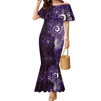 Matariki New Zealand Maori Koru Art Tattoo Mermaid Dress New Year Galaxy Purple Sky Style LT03 Women Purple - Polynesian Pride