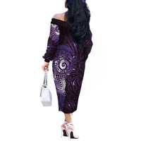 Matariki New Zealand Maori Koru Art Tattoo Off The Shoulder Long Sleeve Dress New Year Galaxy Purple Sky Style LT03 - Polynesian Pride