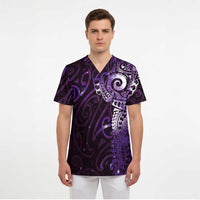 Matariki New Zealand Maori Koru Art Tattoo Scrub Top New Year Galaxy Purple Sky Style LT03 - Polynesian Pride
