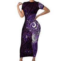 Matariki New Zealand Maori Koru Art Tattoo Short Sleeve Bodycon Dress New Year Galaxy Purple Sky Style LT03 Long Dress Purple - Polynesian Pride