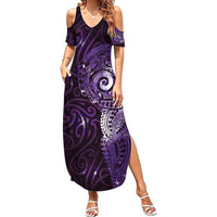 Matariki New Zealand Maori Koru Art Tattoo Summer Maxi Dress New Year Galaxy Purple Sky Style LT03 Women Purple - Polynesian Pride