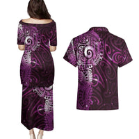Matariki New Zealand Maori Koru Art Tattoo Couples Matching Puletasi and Hawaiian Shirt New Year Galaxy Pink Sky Style LT03 - Polynesian Pride