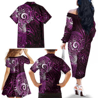 Matariki New Zealand Maori Koru Art Tattoo Family Matching Off The Shoulder Long Sleeve Dress and Hawaiian Shirt New Year Galaxy Pink Sky Style LT03 - Polynesian Pride