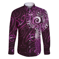 Matariki New Zealand Maori Koru Art Tattoo Family Matching Off The Shoulder Long Sleeve Dress and Hawaiian Shirt New Year Galaxy Pink Sky Style LT03 Dad's Shirt - Long Sleeve Pink - Polynesian Pride