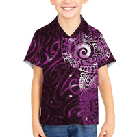 Matariki New Zealand Maori Koru Art Tattoo Family Matching Off The Shoulder Long Sleeve Dress and Hawaiian Shirt New Year Galaxy Pink Sky Style LT03 Son's Shirt Pink - Polynesian Pride