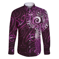 Matariki New Zealand Maori Koru Art Tattoo Family Matching Off Shoulder Maxi Dress and Hawaiian Shirt New Year Galaxy Pink Sky Style LT03 Dad's Shirt - Long Sleeve Pink - Polynesian Pride
